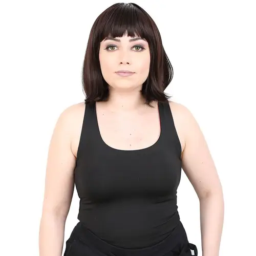 Kısa Küt Perçemli Fiber Sen Peruk / Koyu Kahve