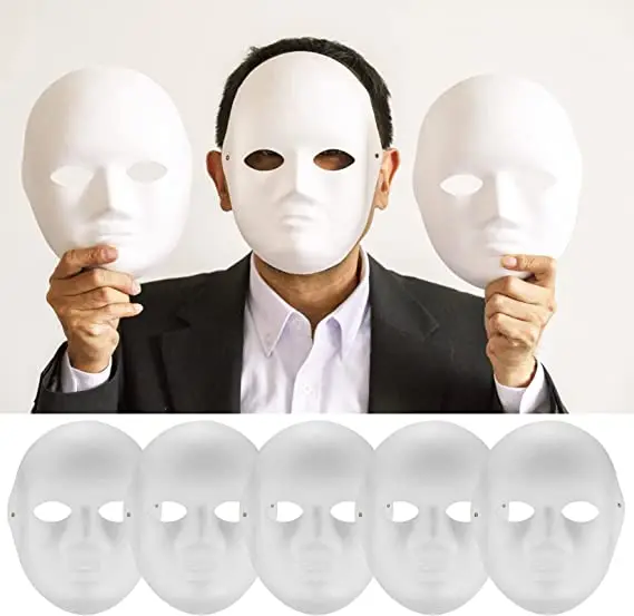 Beyaz Renk Boyanabilir Anonim Tam Yüz Cosplay Maske 24x18 cm 5
