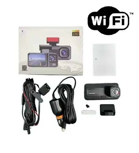 Araç Kamerası - 3 Kameralı Wifi Ön , İç ve Arka Full HD DVR Araç İçi Ekranlı Kamera