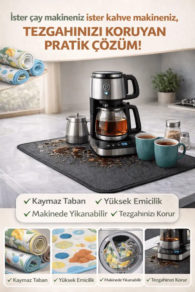 Çay Matı Çay Makinesi % 100 Mikrofiber Altlığı Su Emici Tezgah Koruyucu Kurulama Matı 3