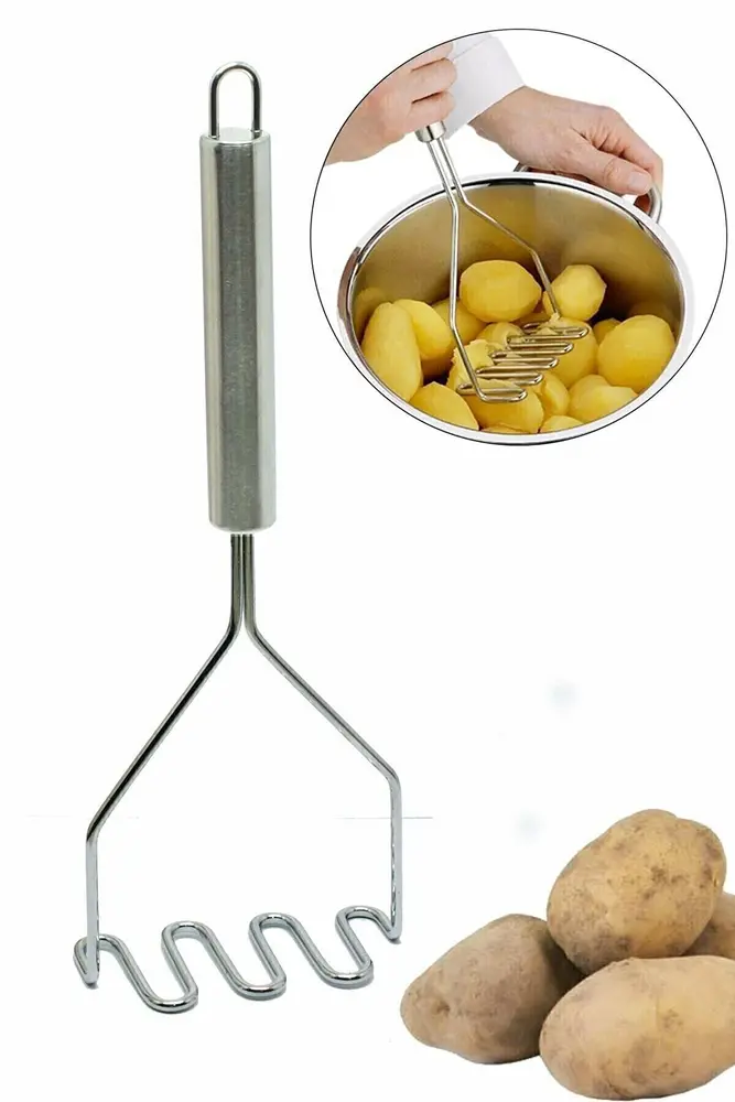 İnox Paslanmaz Metal Patates Ezici Püre Yapıcı 27 cm 3