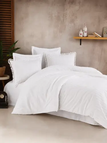 Butik Nevresim Takımı Çift Kişilik Estina V6 Beyaz