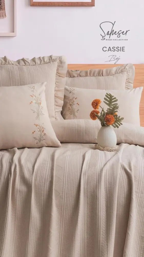 Şaheser Home Collection Yatak Örtüsü Çift Kişilik Cassie Bej 2