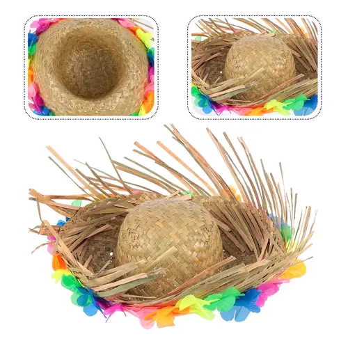 Naturel Renk Püsküllü Örme Hasır Hawaii Luau ha Şapka 13x36 cm
