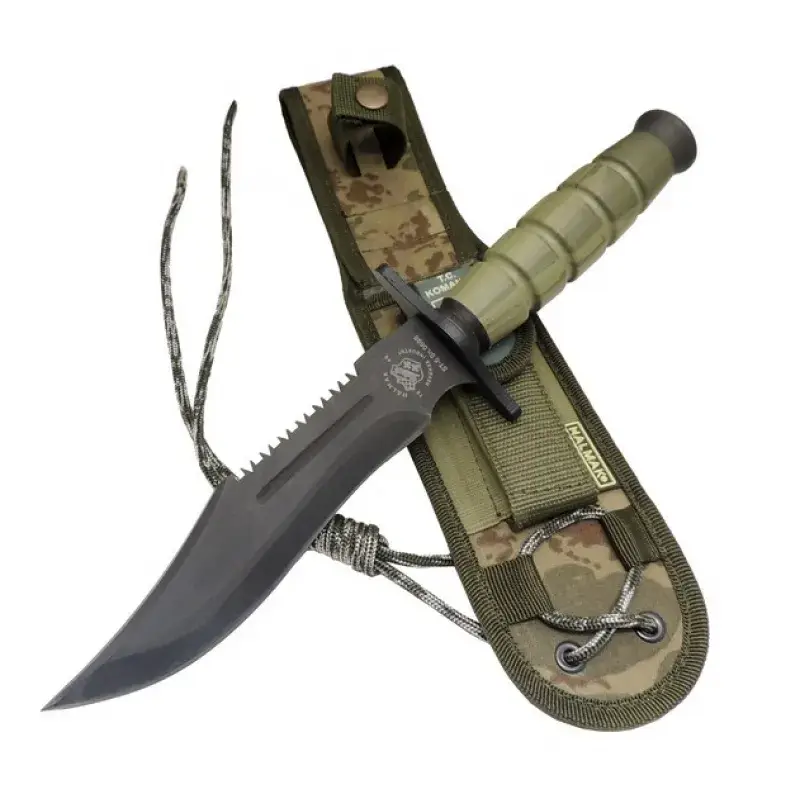 Halmak 0698 Haki Komando Bıçağı 30cm - Testere Detaylı, Oluklu, Kılıflı