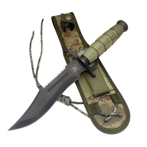 Halmak 0698 Haki Komando Bıçağı 30cm - Testere Detaylı, Oluklu, Kılıflı